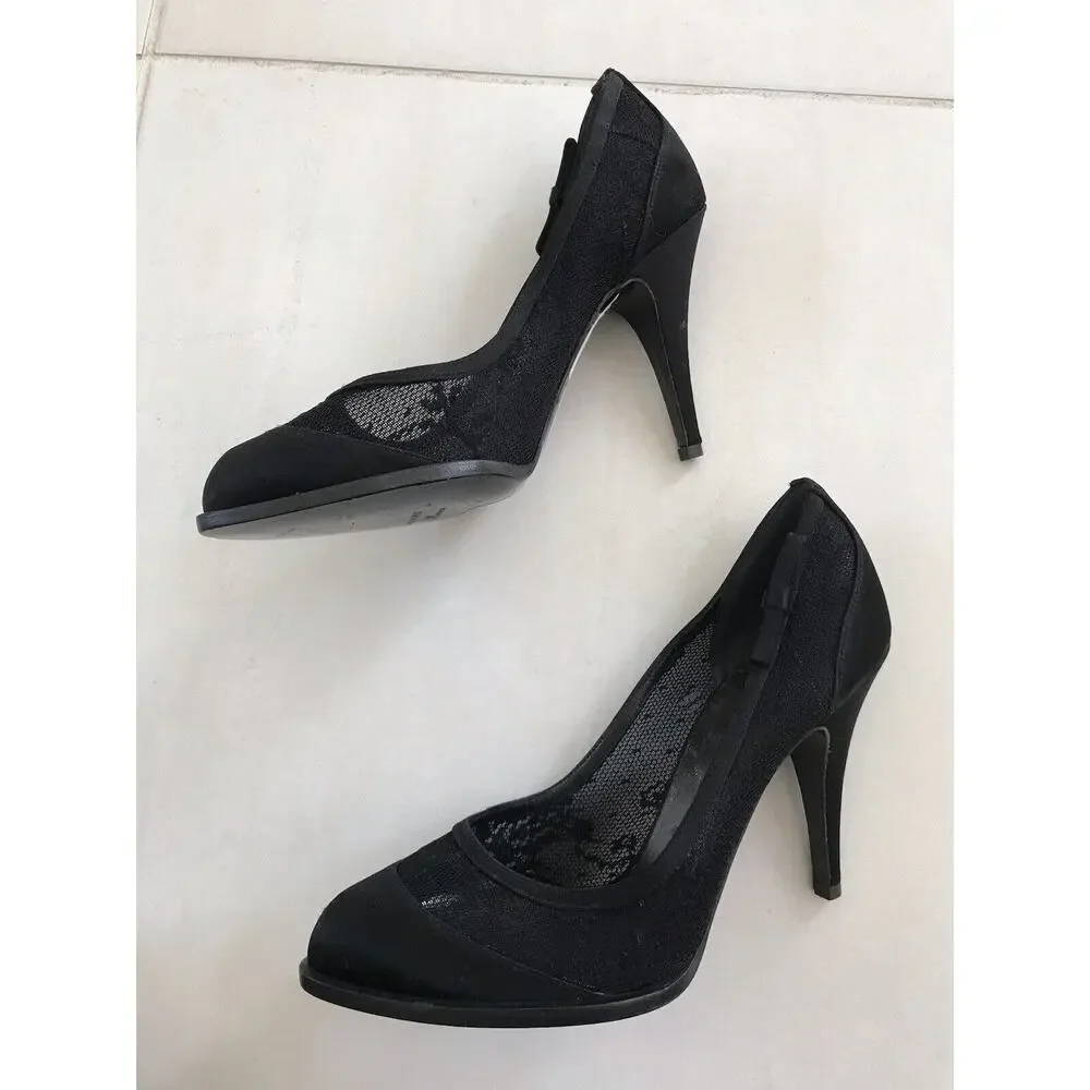 Philosophy di Alberta Ferretti Lace Satin Pumps Heels Black FLAWS